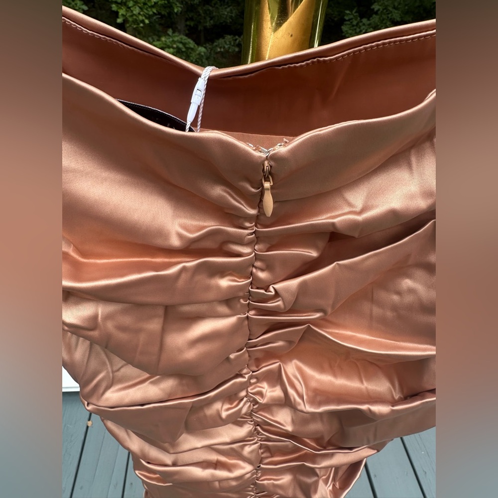 Naked Wardrobe Size Small Rosegold Elegant Strapless Satin Mini Bodycon Dress - Picture 8 of 11